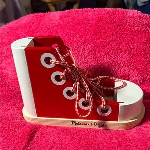Melissa & Doug Red and White Wooden Shoe with Laces